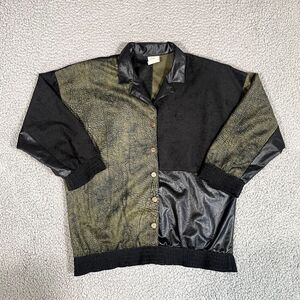 Vintage 80s Patchwork G.W. Button Up Top Women's 3/4 Sleeve Blouse Medium